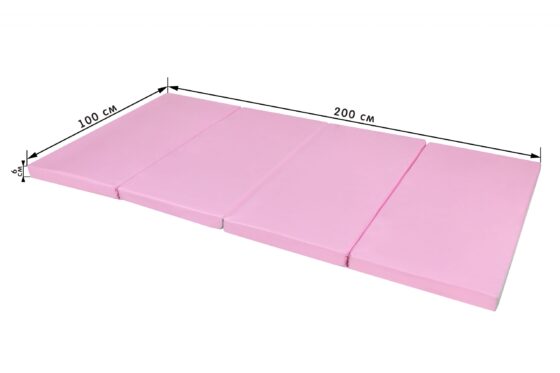 Мат складной 4 секции Sportova, 200х100х6 см, серый-розовый