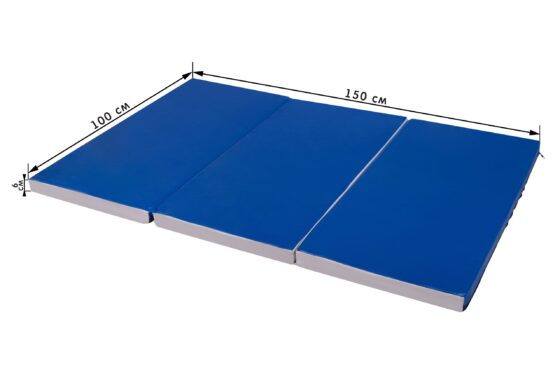 Мат складной 3 секции Sportova, 150х100х6 см, серый-синий